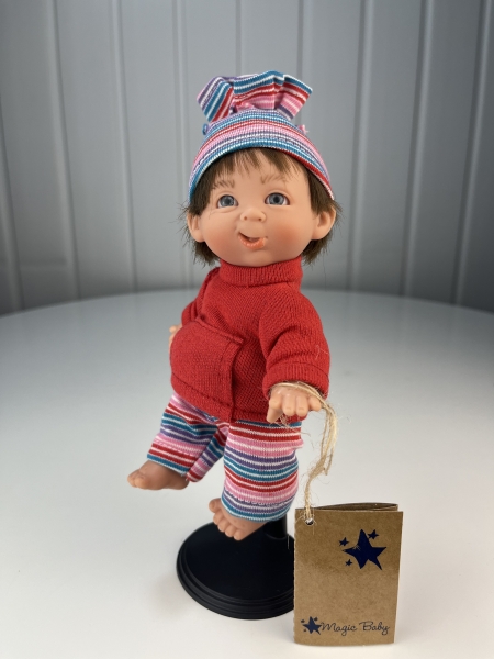 картинка испанские Кукла Джестито "Инфант", 18 см, в полосатых штанишках, ухмыляется, арт. 10000U-20 интернет-магазин TuKiTu.ru